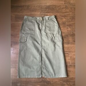 NWT Womens Plus Maurice’s Maxi Skirt Sz 18 Cargo Olive Green Belted. #27